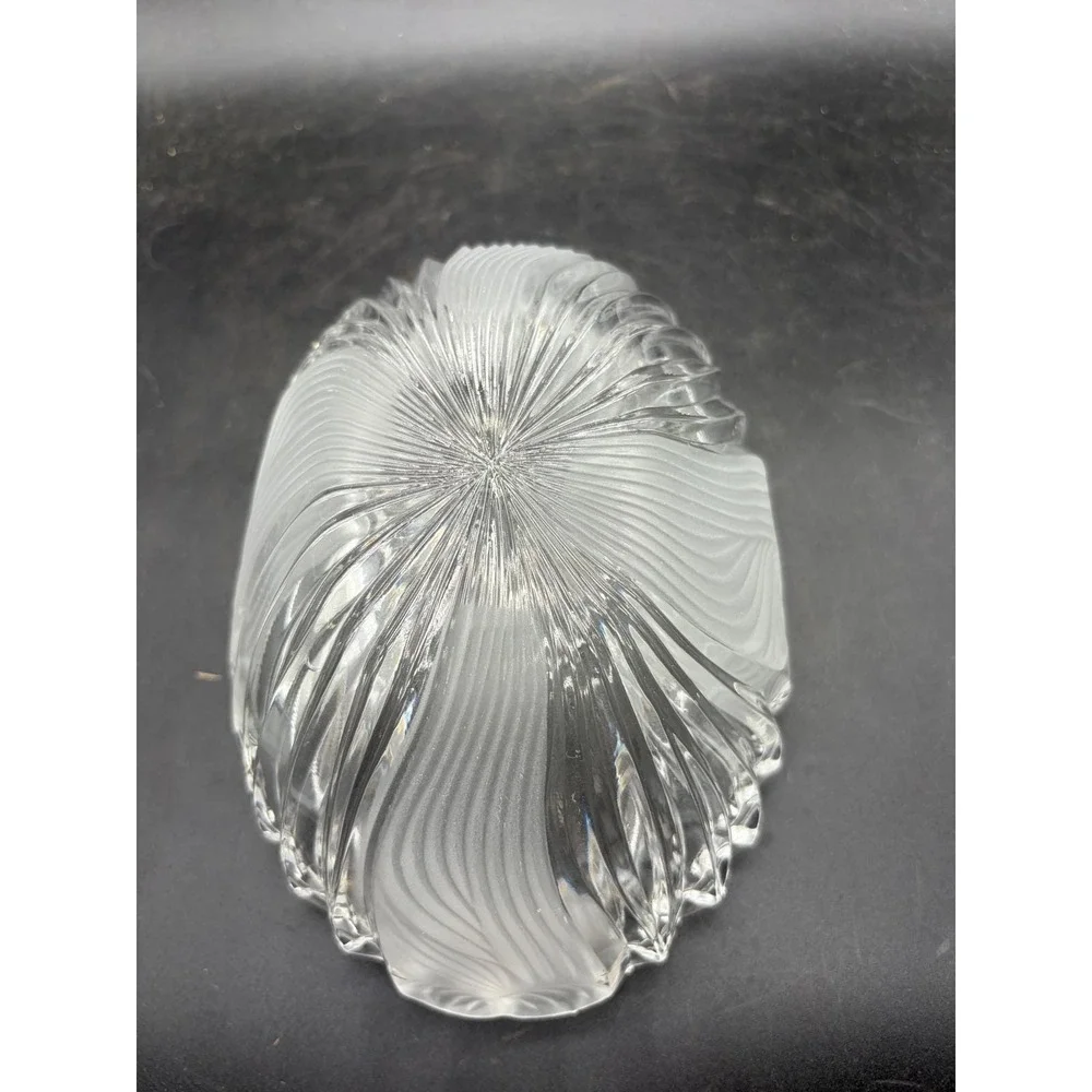 Vintage Frosted and Clear Crystal Glass‎ Basket Ribbed Scalloped Bowl As-Is